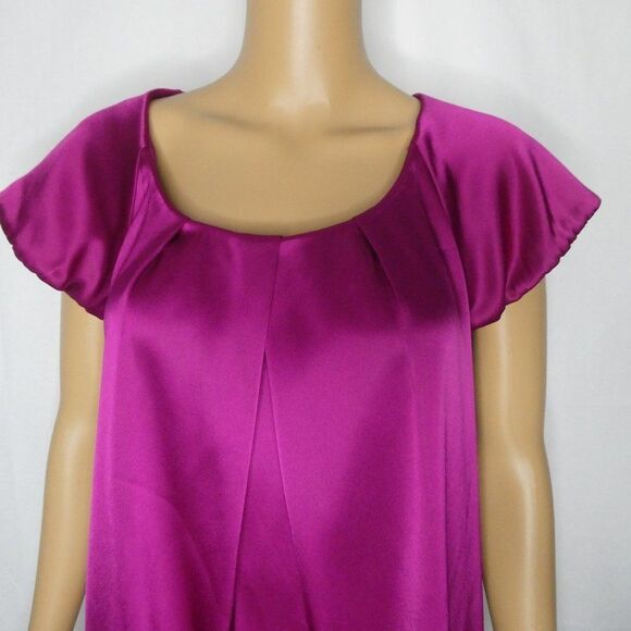 Theory Besette Bracket Pleated Blouse Top Fuchsia - Picture 4 of 9